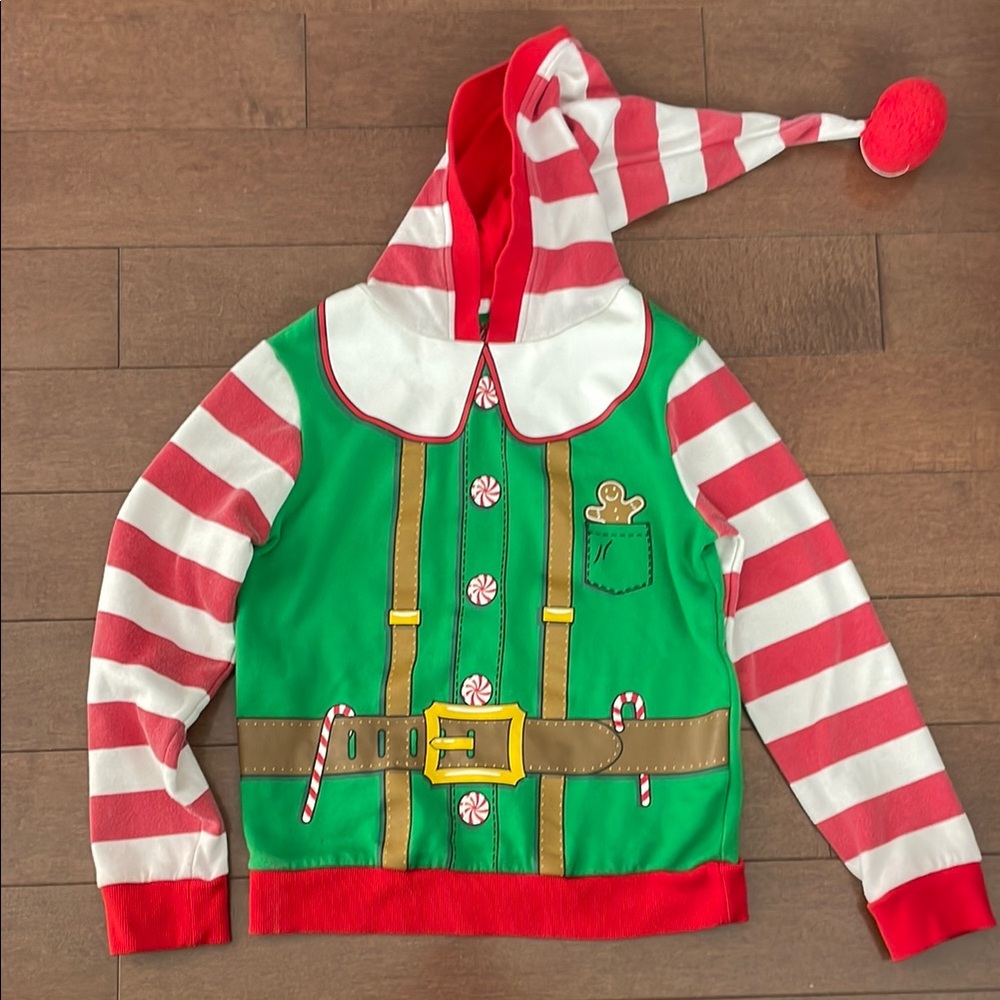 Kids Elf Hoodie - Green and Red